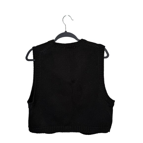 Vintage Jantzen Black Knit Sleeveless Vest Crest Patterns Button-Up Front Size L - Picture 2 of 10